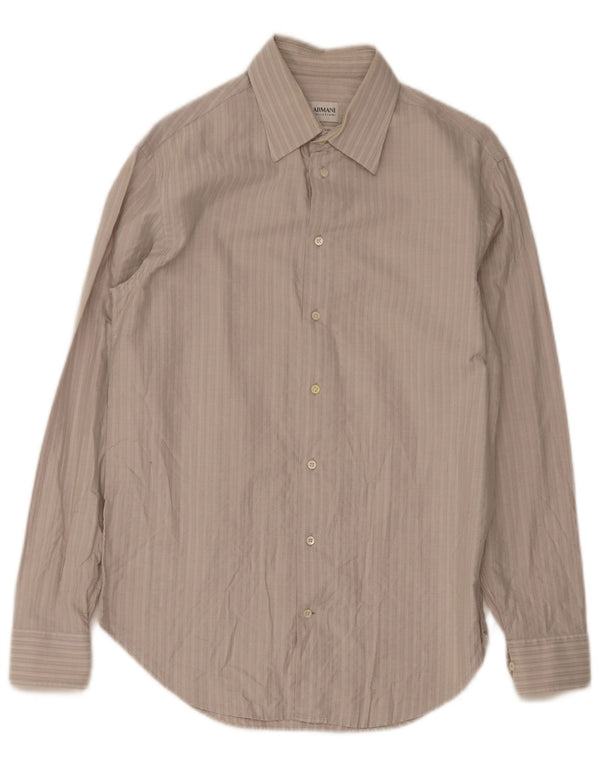 Armani Collezioni Herreskjorte Størrelse 40 15 3/4 Medium Beige Nålestribet Bomuld
