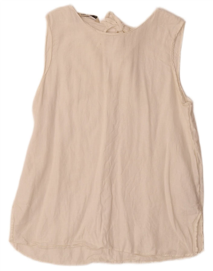 Zara Dame ærmeløs bluse Top UK 14 Large Off White Linned