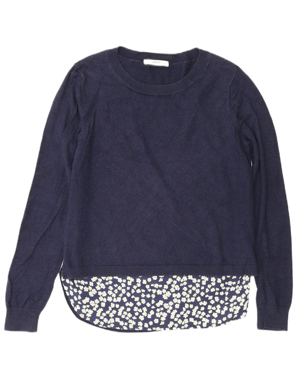 Oasis Dame Boat Neck Jumper Sweater UK 14 Medium Navy Blue Floral Bomuld