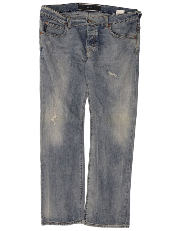 Armani Herre Distressed Straight Jeans W38 L32 Blå Bomuld
