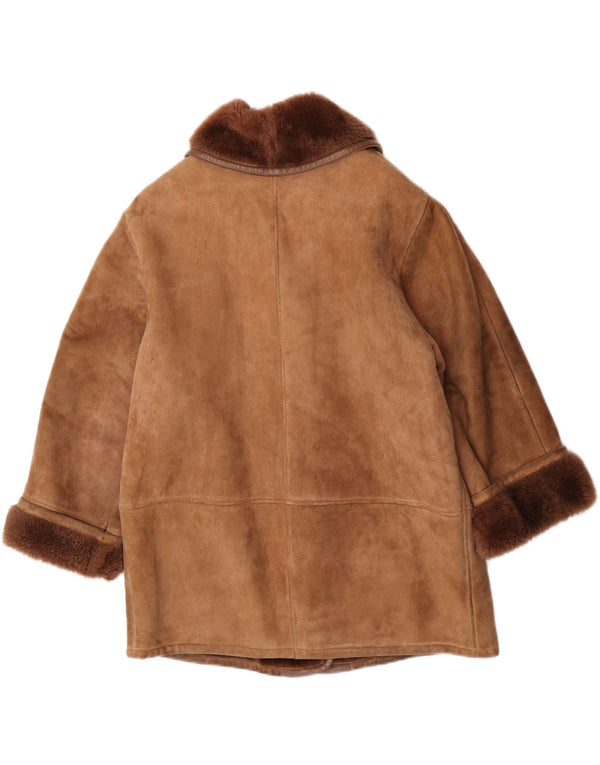 Vintage Womens Oversized Shearling Jacket EU 40 Medium Brown Shearling