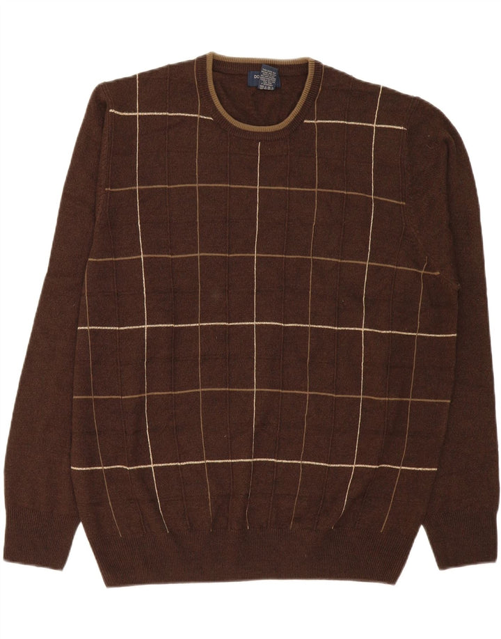 DOCKERS Mens Crew Neck Jumper Sweater Large Brown Check Acrylic Vintage Dockers and Second-Hand Dockers from Messina Hembry 