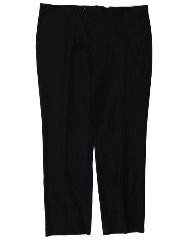 Marks & Spencer Mens Straight Suit Trousers W42 L33 Navy Blue Striped Wool