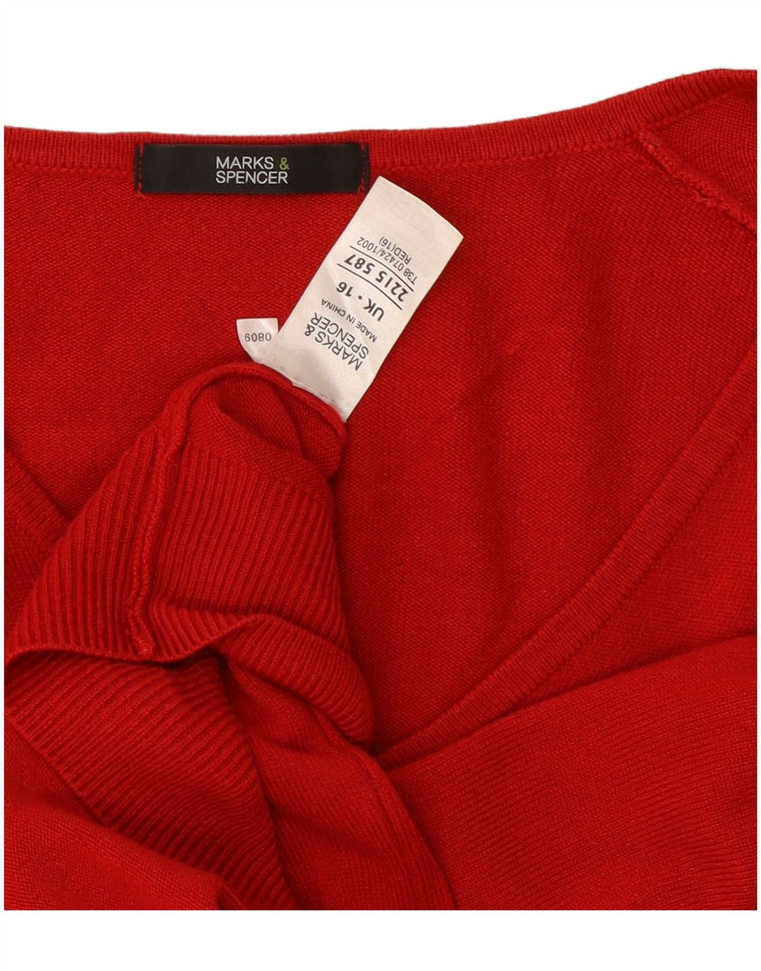 Marks & Spencer Dame V-hals Jumper Sweater UK 16 Stor Rød Akryl