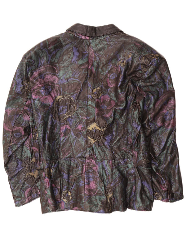 VINTAGE læderjakke til kvinder UK 16 Stor sort blomstret læder