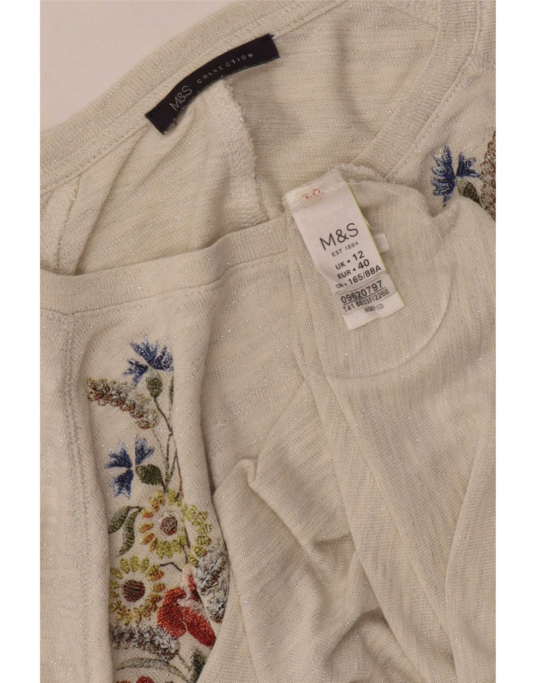 Marks & Spencer Dame Grafisk Top 3/4 ærmer UK 12 Medium Off White Floral