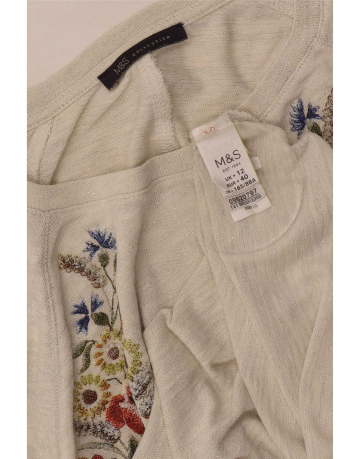 Marks & Spencer Dame Grafisk Top 3/4 ærmer UK 12 Medium Off White Floral