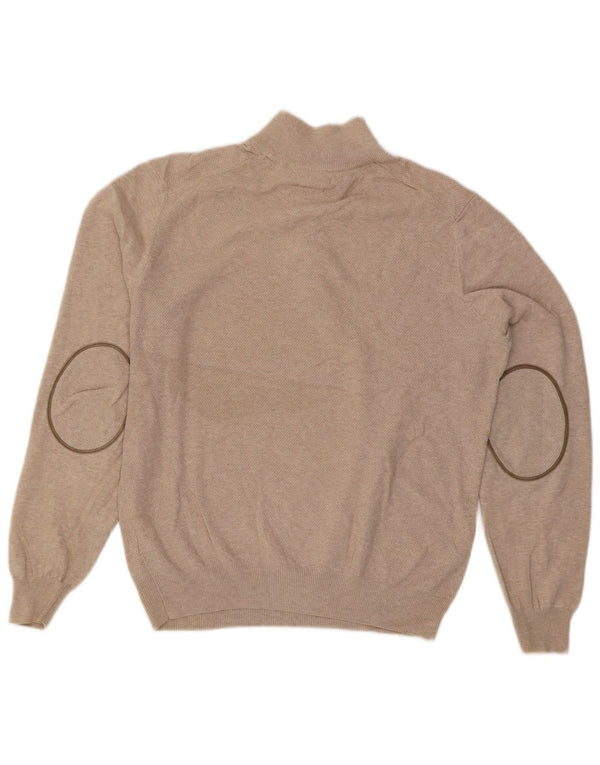 Massimo Dutti Herre Zip Neck Jumper Sweater Medium Beige Bomuld