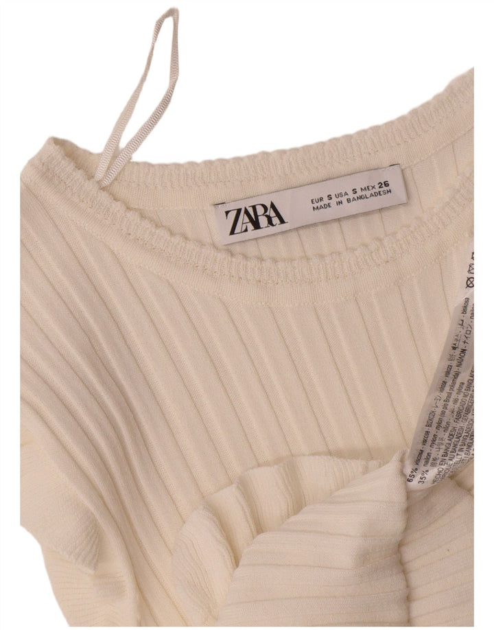 Zara Womens Crop Bluse Top UK 8 Small White Viscose