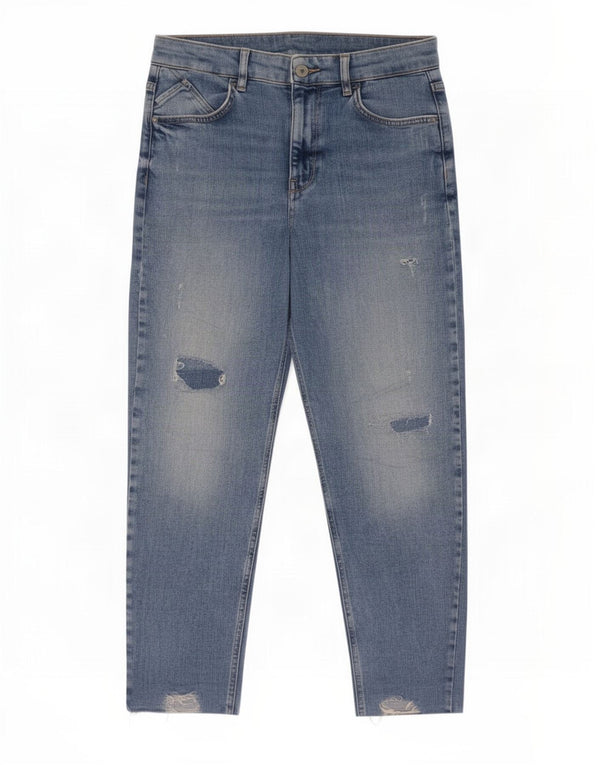 Marks & Spencer Womens Distressed Straight Jeans UK 10 Small W30 L28 Blue