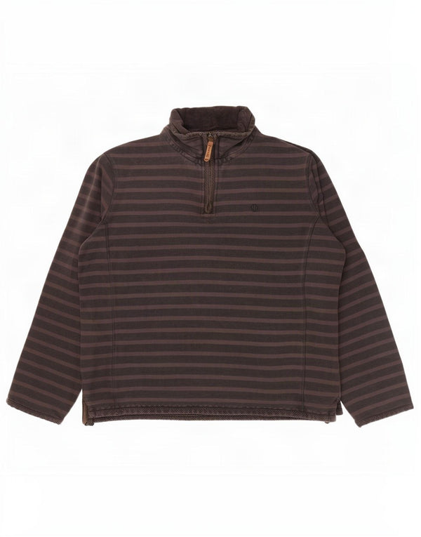 Fedt ansigt herre lynlås-hals sweater jumper medium brun stribet bomuld