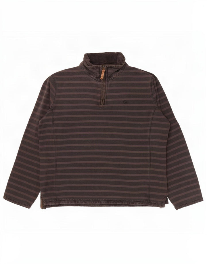 Fedt ansigt herre lynlås-hals sweater jumper medium brun stribet bomuld