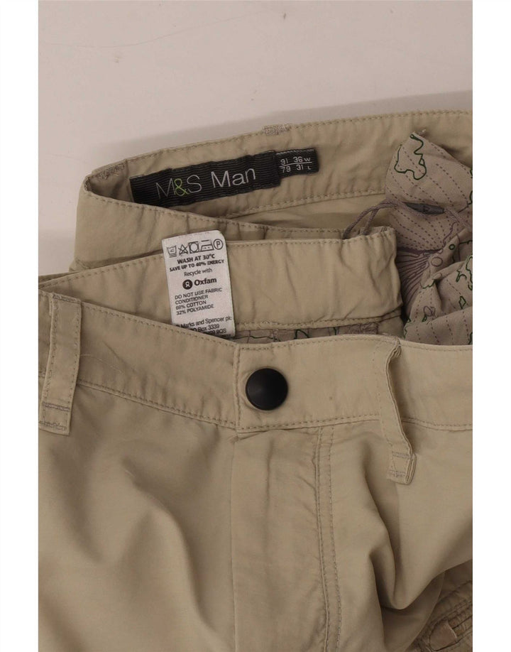 Marks & Spencer Herre Straight Cargo Bukser W36 L31 Beige Bomuld