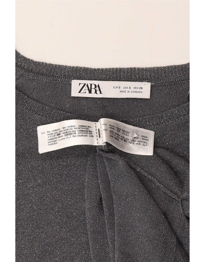 Zara Dame Oversized Bluse Top UK 10 Small Grå Flecked Viscose