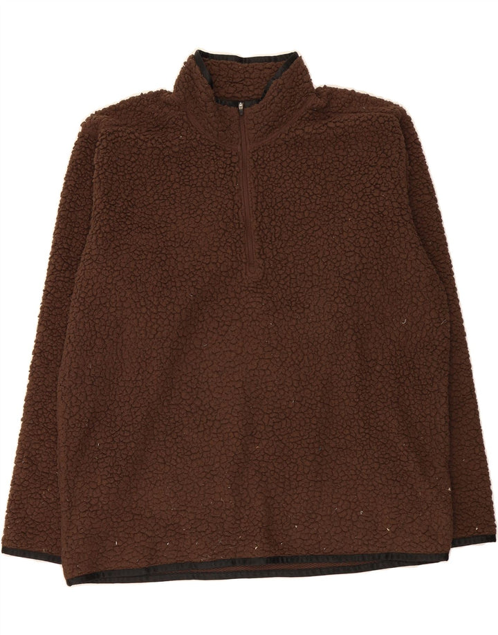 EDDIE BAUER Mens Zip Neck Fleece Jumper XL Brown Polyester Vintage Eddie Bauer and Second-Hand Eddie Bauer from Messina Hembry 