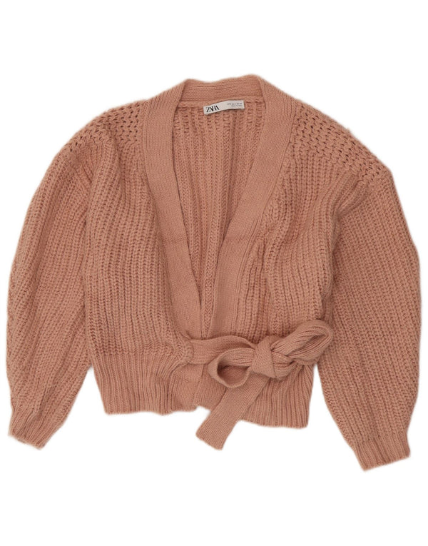 Zara Womens Crop Oversized cardigan sweater UK 10 Small Pink Acryl