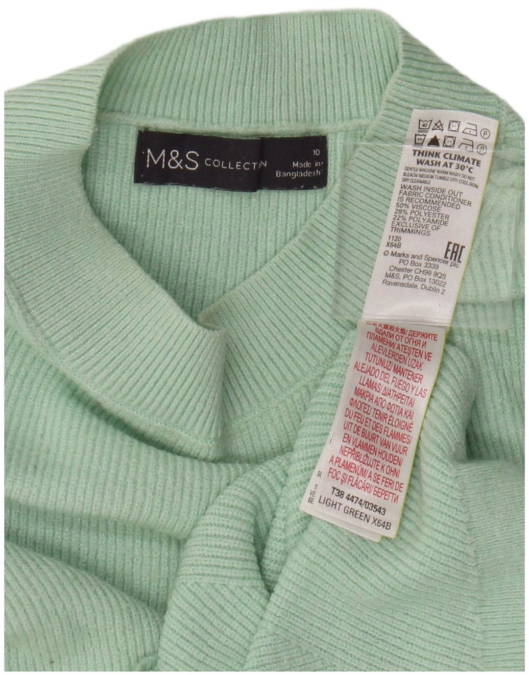 Marks & Spencer Dame Crop Turtle Neck Jumper Sweater UK 10 Small Green