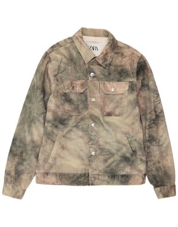 ZARA Denimjakke til mænd UK 38 Medium Green Tie Dye Bomuld