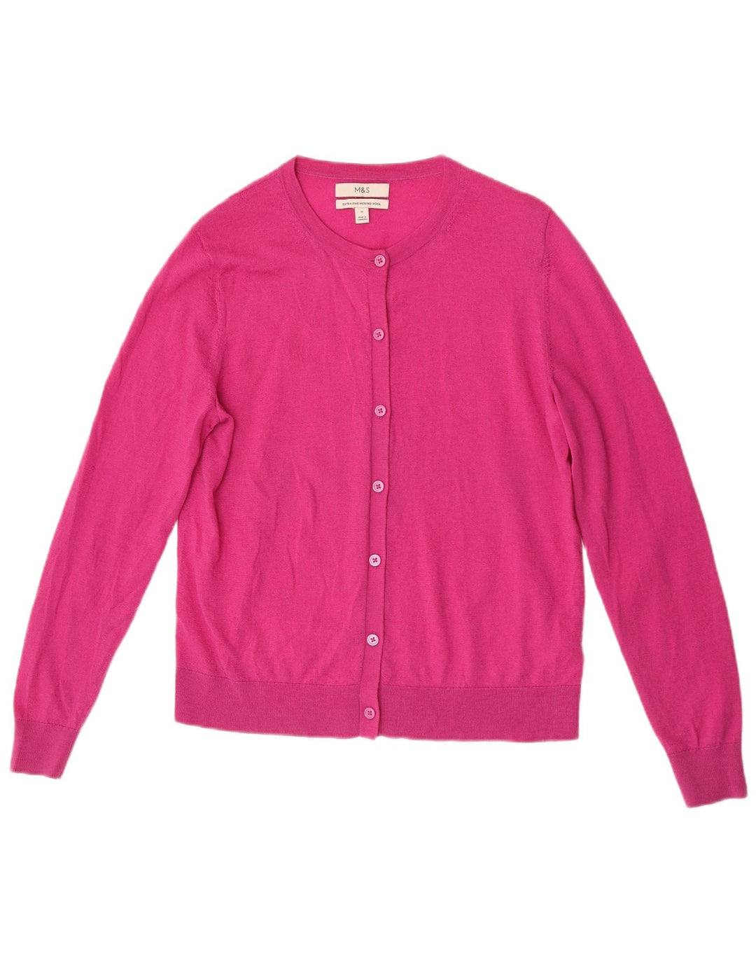 Marks & Spencer Dame Cardigan Sweater UK 12 Medium Pink Merino Wool
