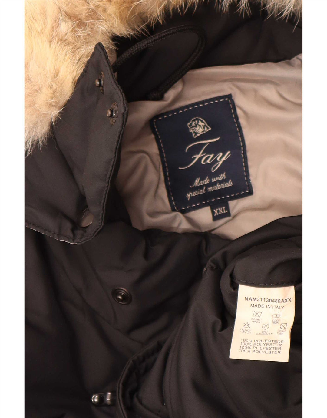 Fay Herre hættepolstret jakke UK 44 2XL Sort Polyester