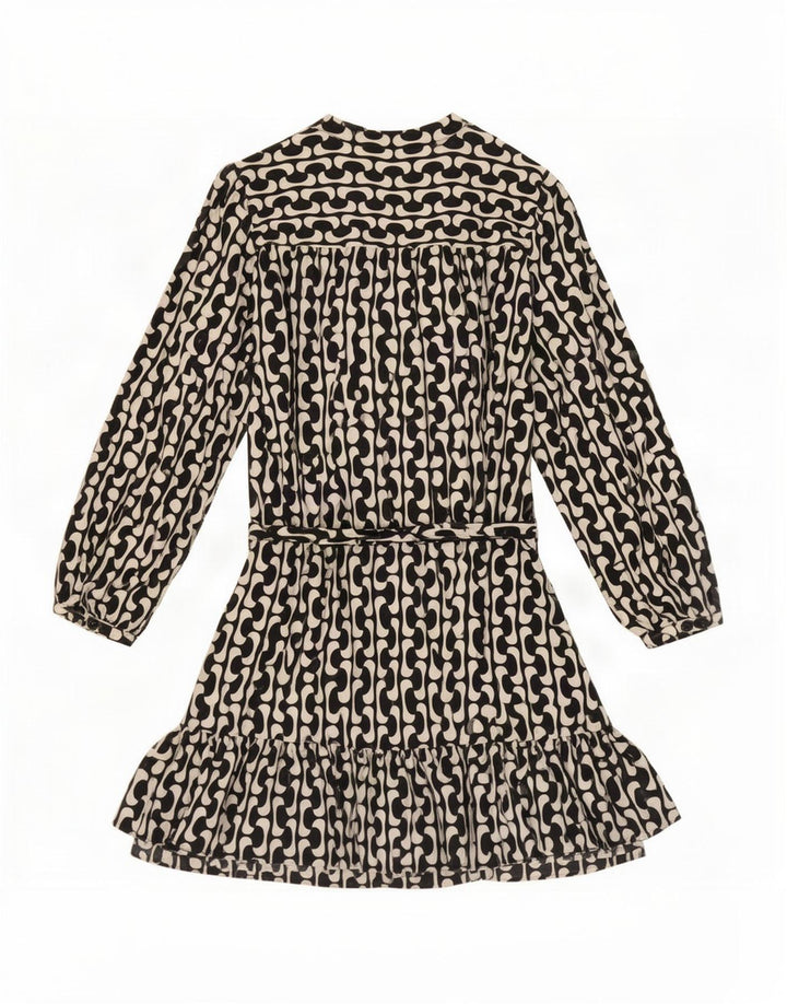 Zara Kvinders Oversized Abstrakt Mønster Tiered Dress UK 16 Large Black