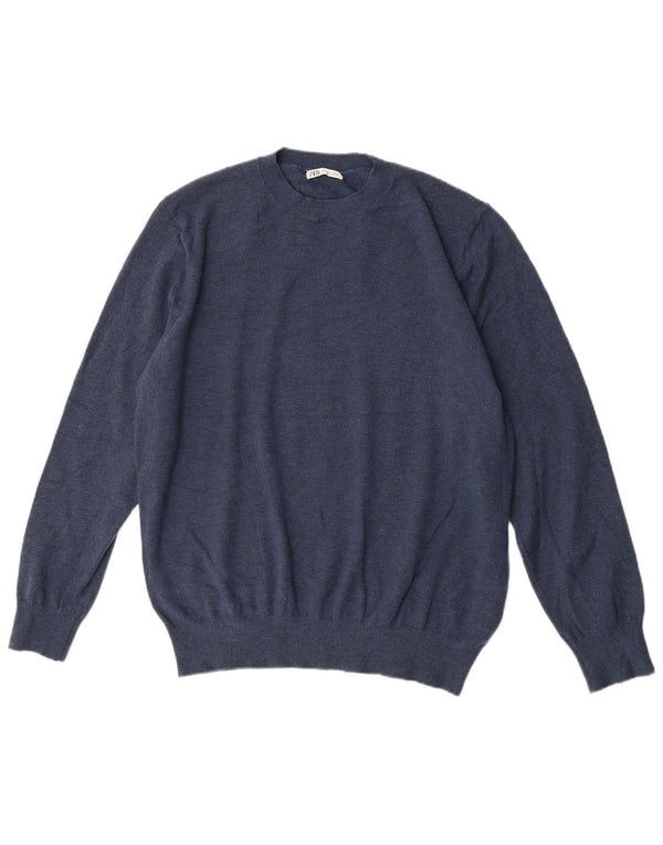 Zara Mens Crew Neck Jumper Sweater Large Navy Blue Acrylic