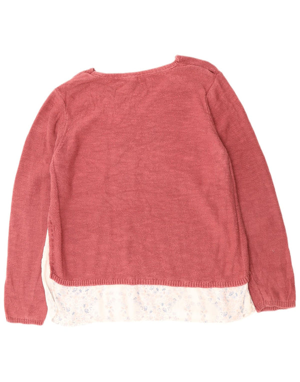 FAT FACE Dame V-hals sweater UK 16 Large Pink Floral Bomuld