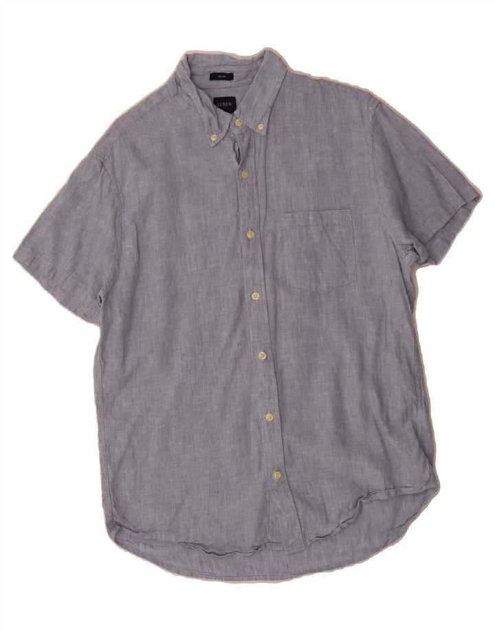 J. CREW Mens Slim Short Sleeve Shirt Medium Blue Linen Vintage J. Crew and Second-Hand J. Crew from Messina Hembry 