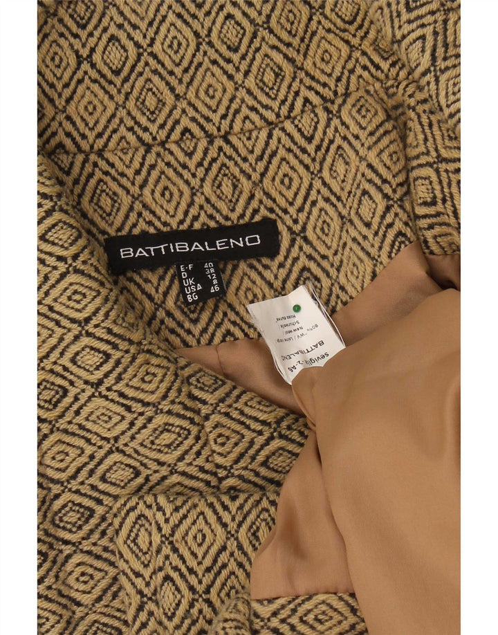 Vintage Dame Ærtefrakke UK 12 Medium Beige Argyle/Diamond New Wool