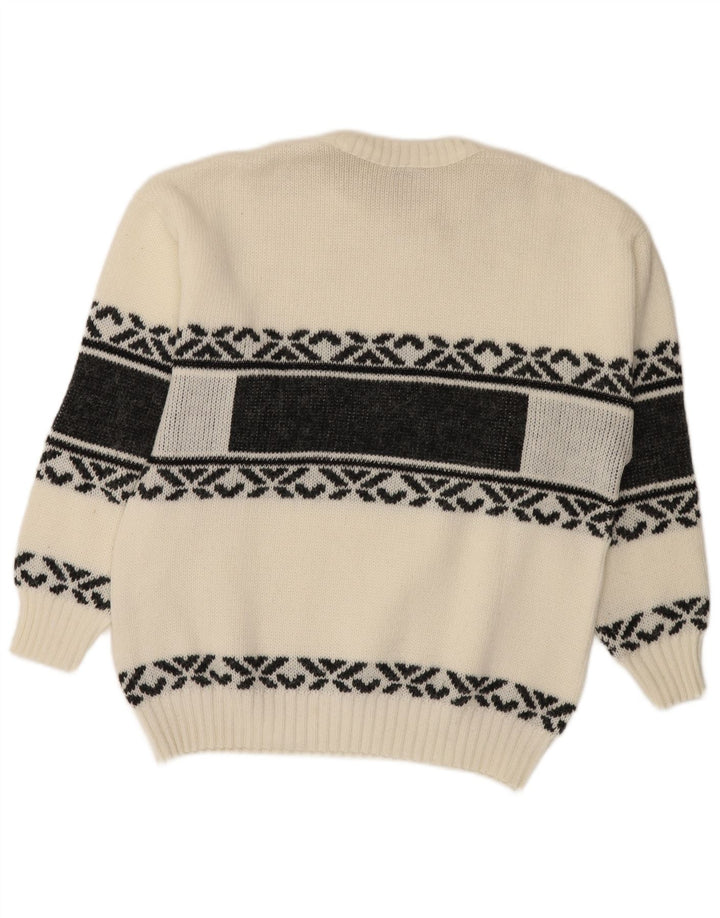 Vintage sweater med rund hals til mænd Medium White Fair Isle