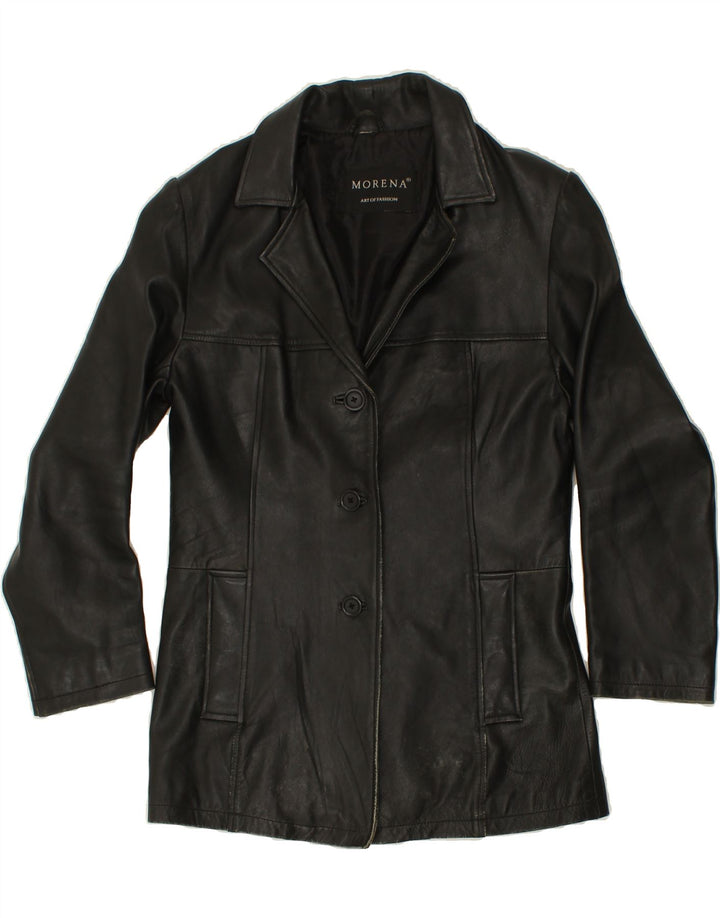 MORENA Womens Leather Jacket UK 10 Small Black Vintage Morena and Second-Hand Morena from Messina Hembry 