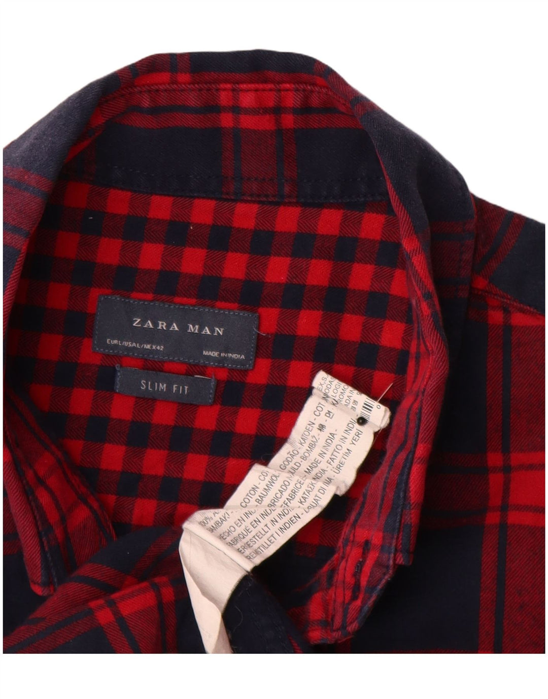 Zara Herre Slim Fit Flanellskjorte Stor rød ternet bomuld