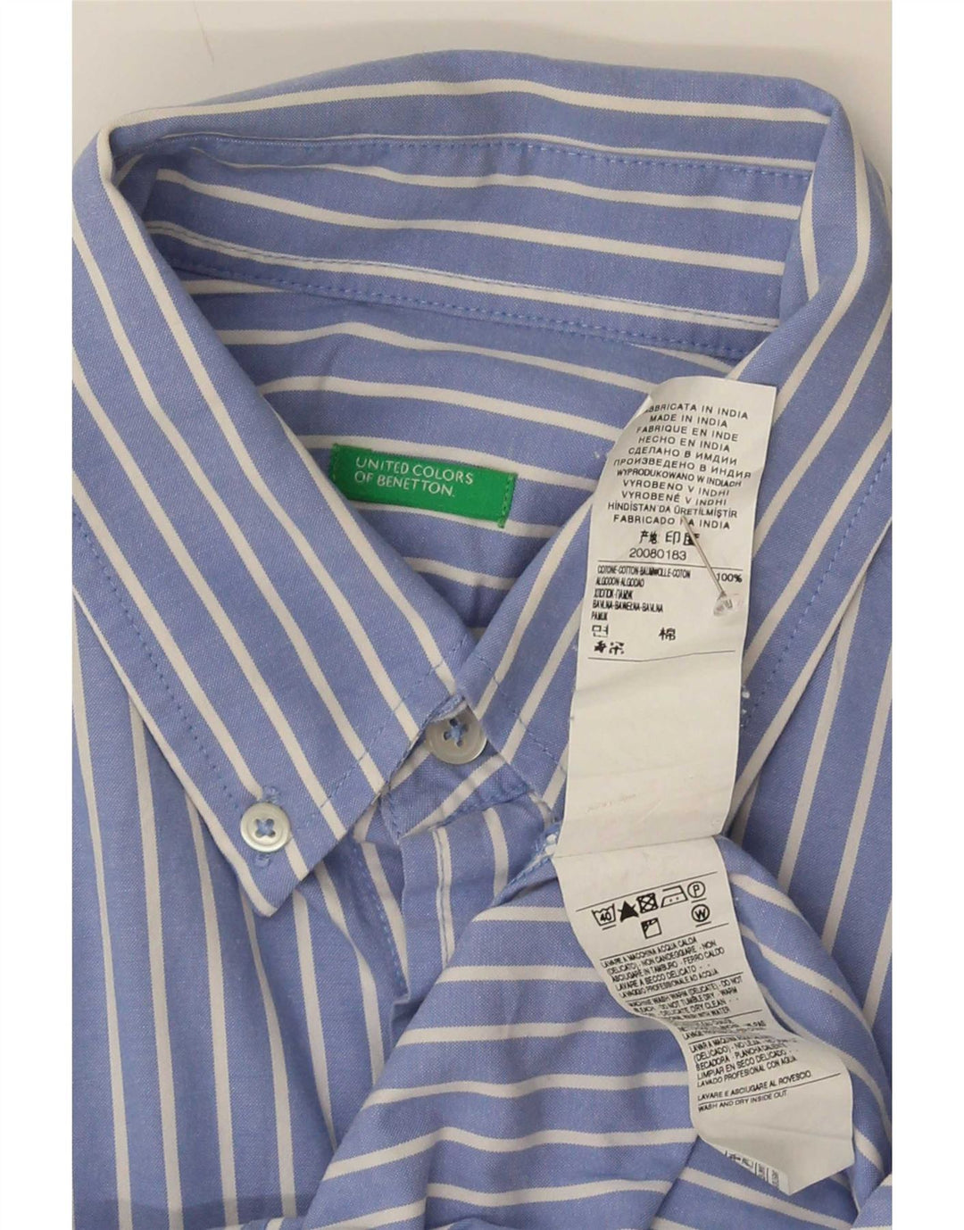 Benetton herreskjorte medium blå nålestribet bomuld