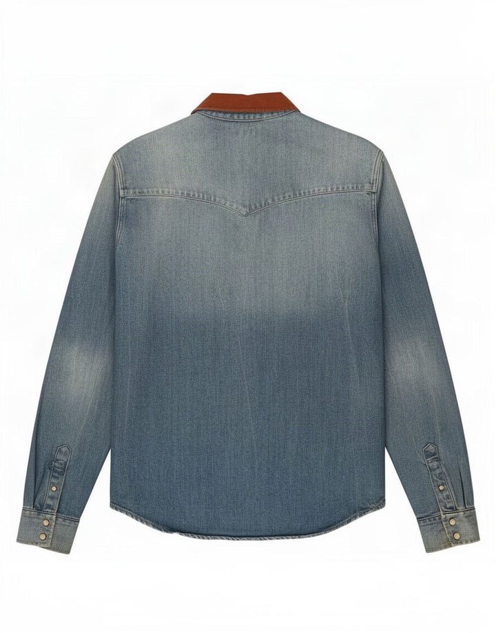 All Saints Herre Slim Fit Denim Shirt Medium Blue Bomuld
