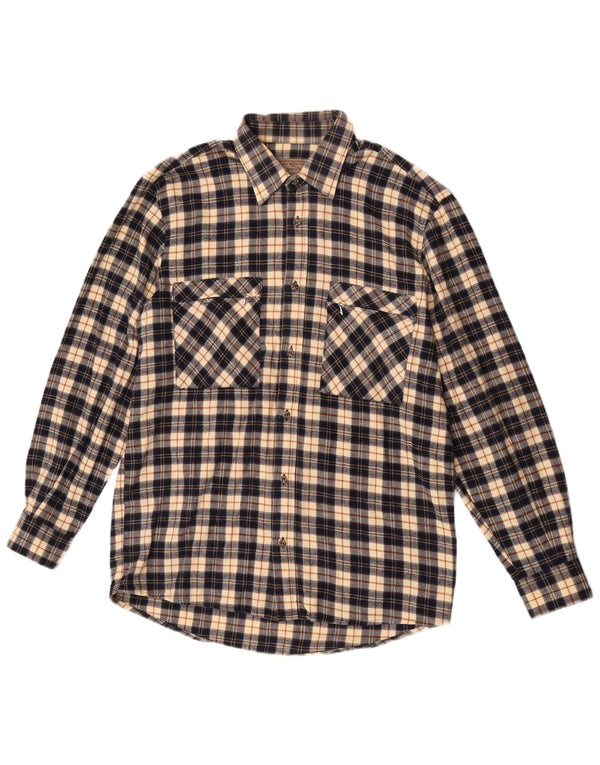 European Project Mens Flannel Shirt Medium Navy Blue Check Cotton