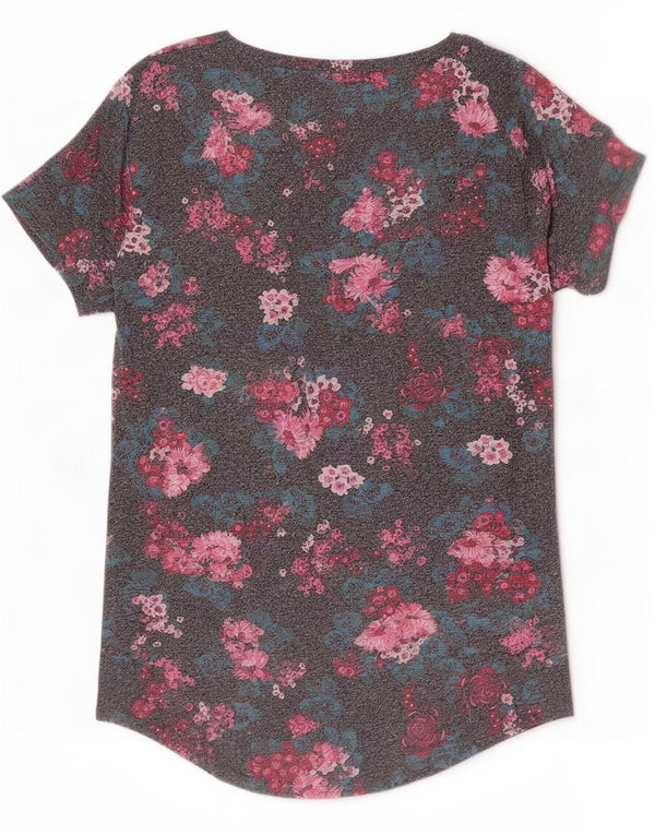 Superdry Grafisk T-shirt top til kvinder UK 6 XS Grå blomsterbomuld