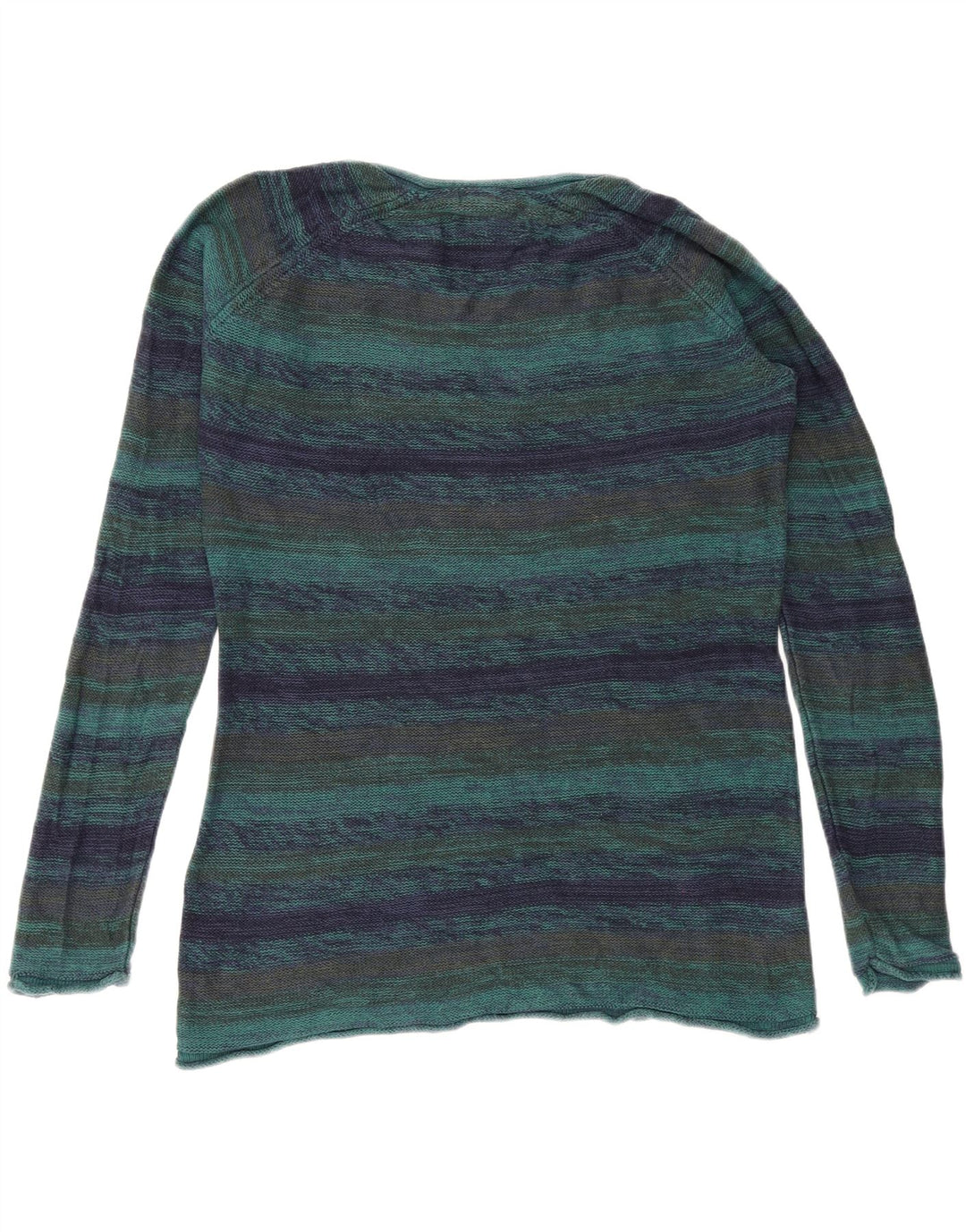 EDDIE BAUER Womens Boat Neck Jumper Sweater UK 14 Medium Blue Striped Vintage Eddie Bauer and Second-Hand Eddie Bauer from Messina Hembry 