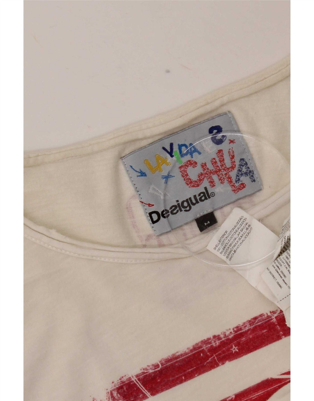 Desigual Herre Grafisk T-Shirt Top Medium Hvid Bomuld