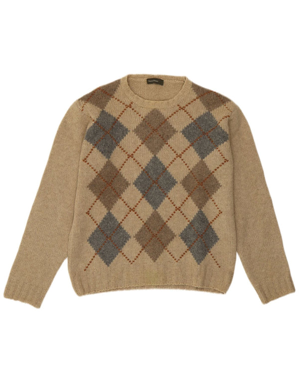 Henry Cottons Herre Crew Neck Jumper Sweater Medium Beige Argyle/Diamond