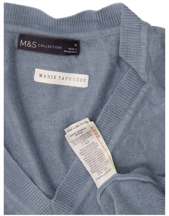 MARKS & SPENCER Dame Crop V-hals sweater UK 14 Medium Blue