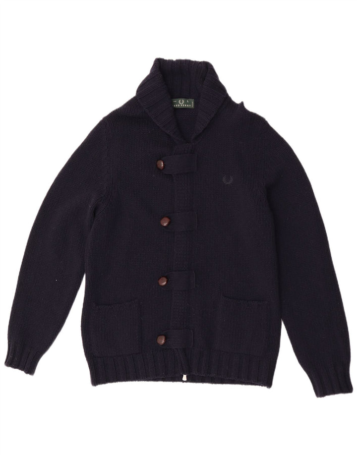 Fred Perry Herre cardigan sweater Stor marineblå uld