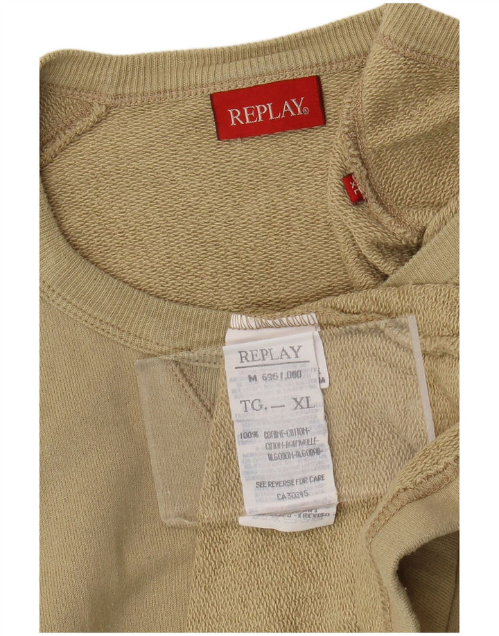 REPLAY Herre Sweatshirt Jumper XL Khaki Colourblock Bomuld