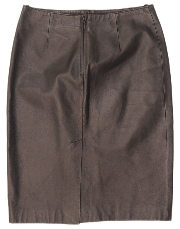 Vintage kvinders læder blyantnederdel UK 10 Small W28 sort læder
