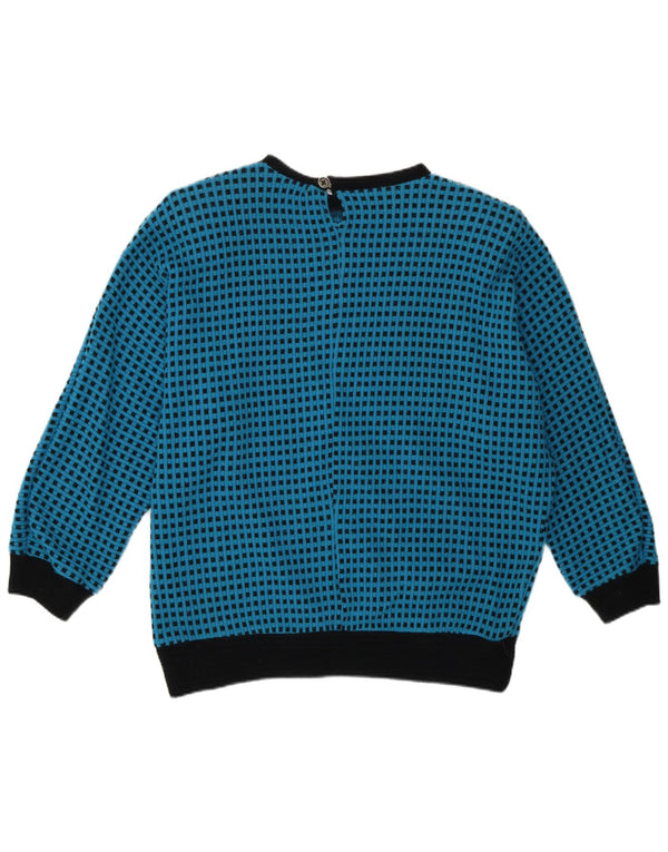 Vintage dame sweater med rund hals EU 46 XL blå geometrisk retro