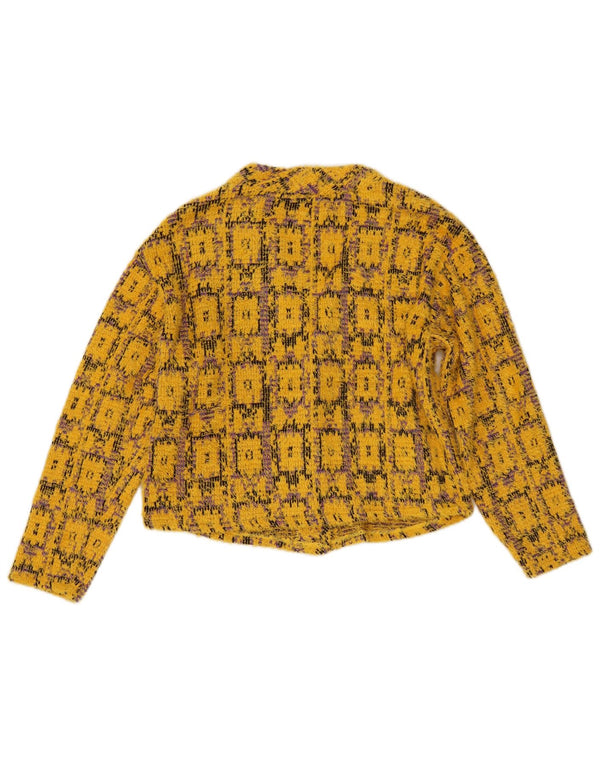 ZARA Womens Oversized Crop Cardigan Sweater UK 10 Small Yellow Geometric