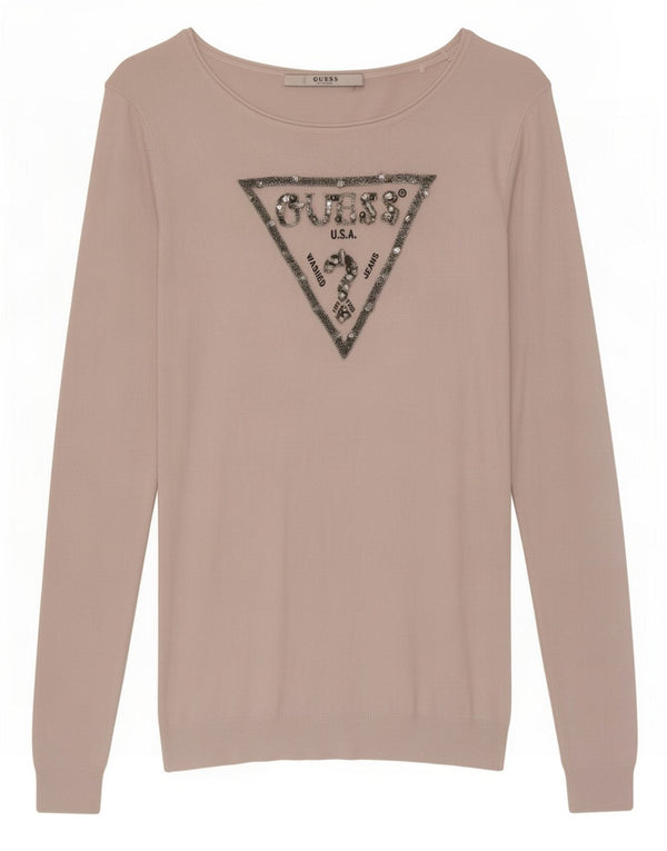 Guess Womens Graphic Boat Neck Jumper Sweater UK 8 Small Pink