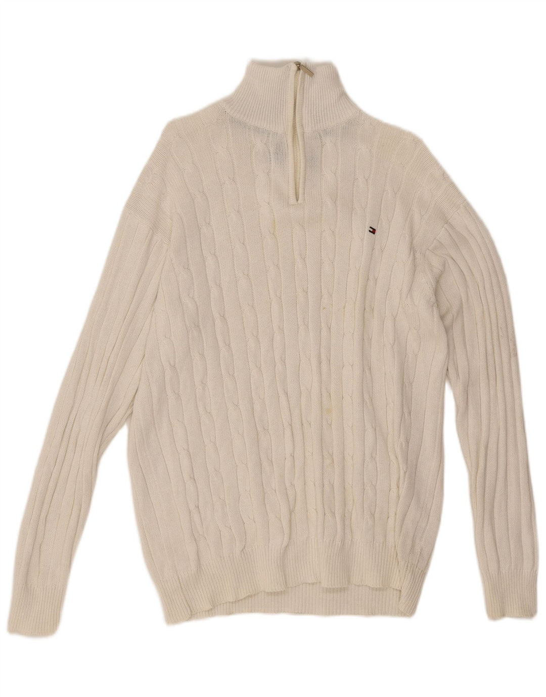 Tommy Hilfiger Herre Zip Neck Jumper Sweater Stor Hvid Bomuld
