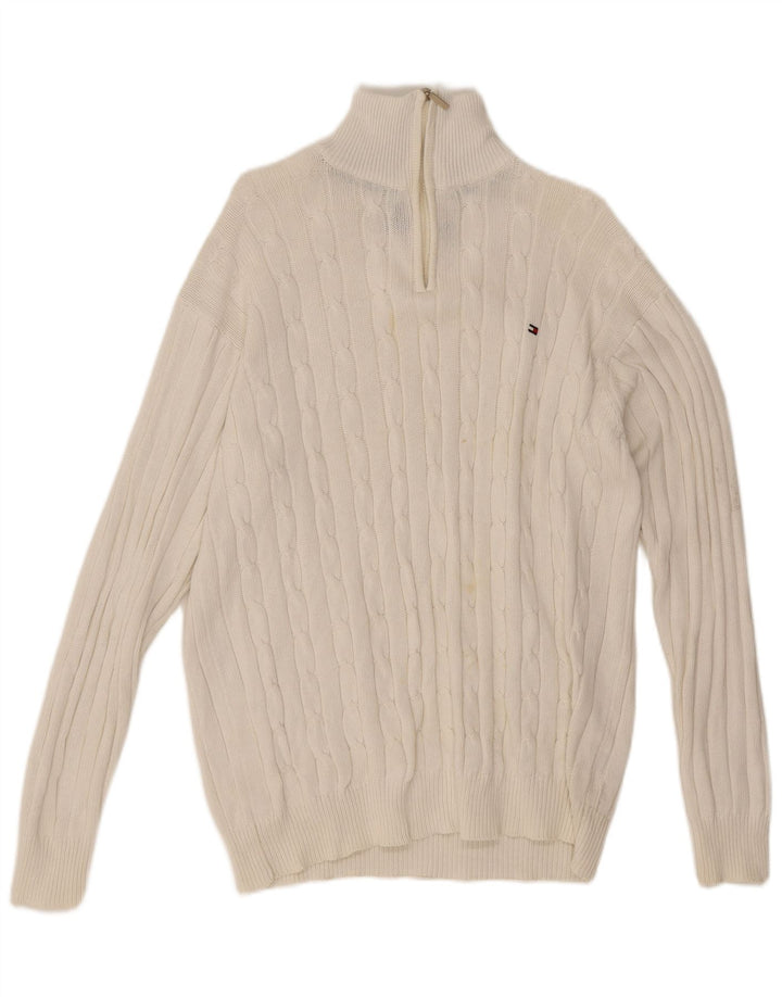 Tommy Hilfiger Herre Zip Neck Jumper Sweater Stor Hvid Bomuld
