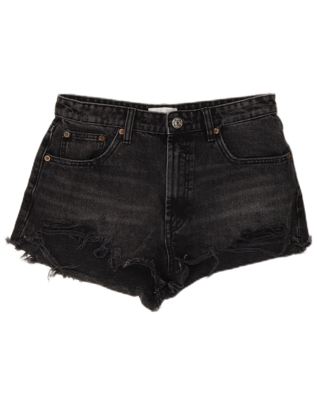Zara Womens Distressed Denim Shorts EU 38 Small W28 Black Bomuld