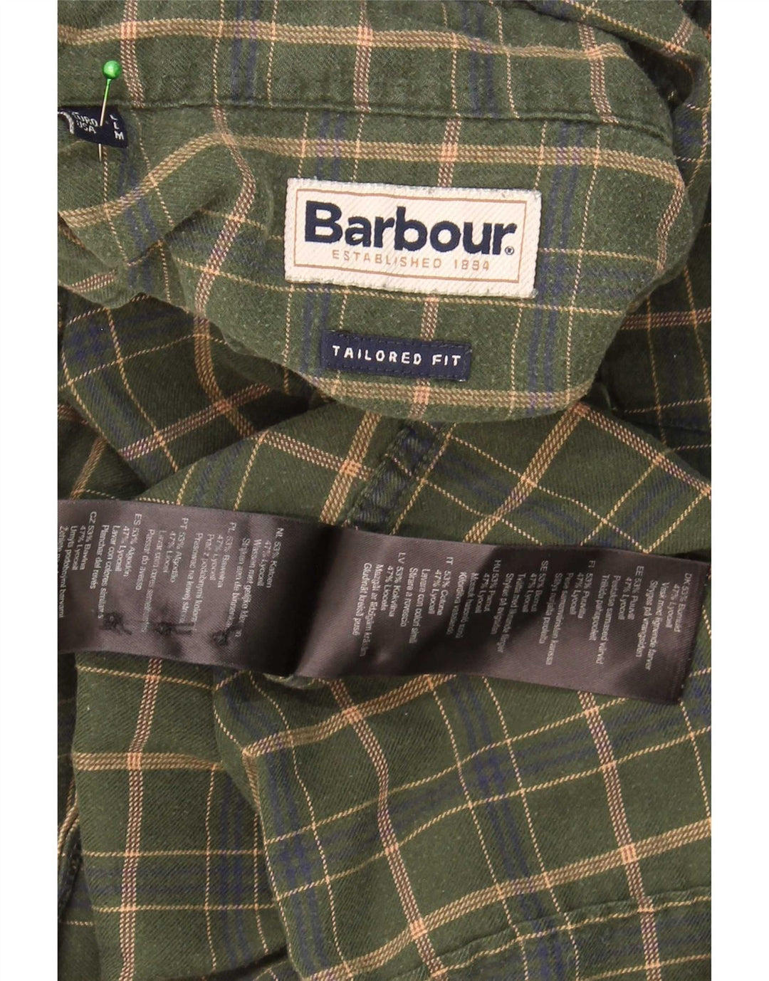 Barbour herre skræddersyet pasform skjorte stor kaki ternet bomuld